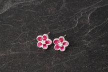 Load image into Gallery viewer, Forget me Not Enamelled Hook Earrings
